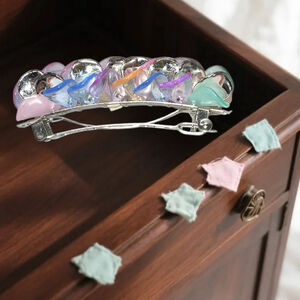 Vintage Pastel Spring Colors Wavy Flower Petal Hair Barrette Auto Clasp Clip